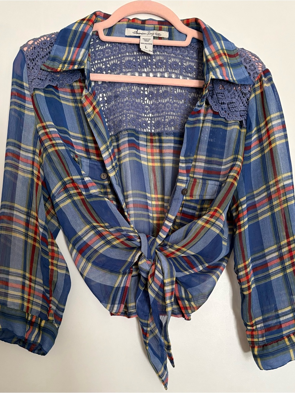 American Rag plaid lightweight blouse.